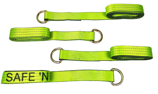 4PK Hi-VIZ Green TECNIC Webbing Lasso Straps with D-Rings / FREE Shipping Included!