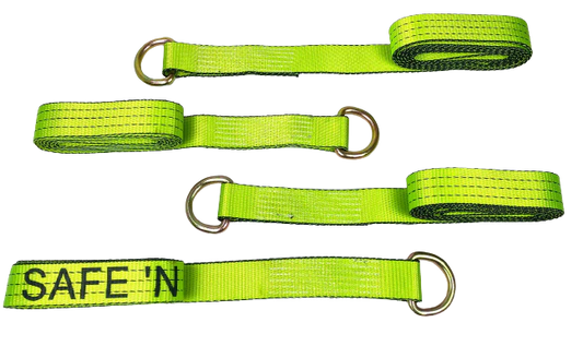 4PK Hi-VIZ Green TECNIC Webbing Lasso Straps with D-Rings / FREE Shipping Included!