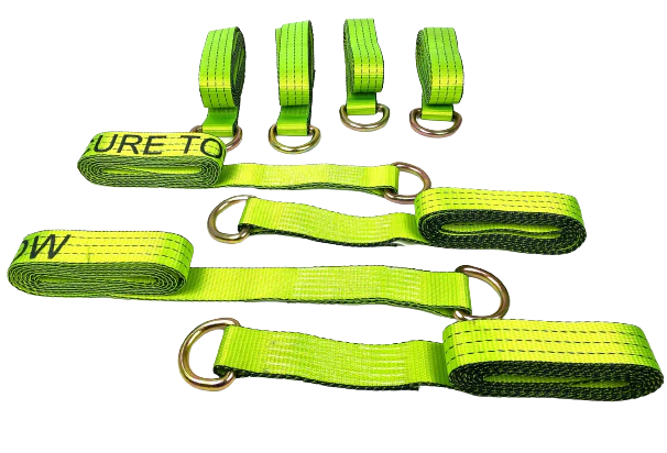 8PK Hi-VIZ Green TECNIC Webbing Lasso Straps with D-Rings / FREE Shipping Included!