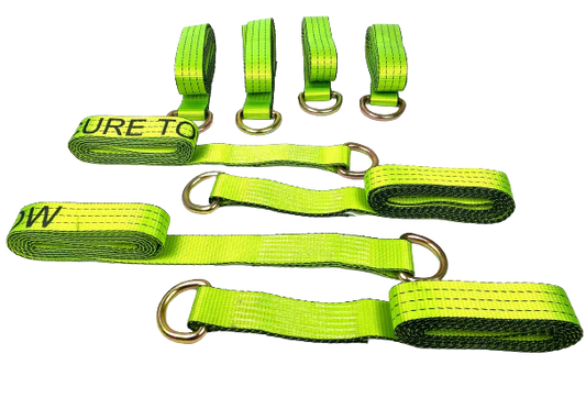 8PK Hi-VIZ Green TECNIC Webbing Lasso Straps with D-Rings / FREE Shipping Included!