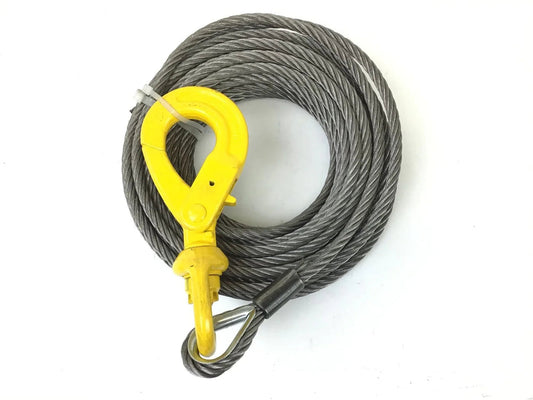 3/8” X 65' Fiber Core Winch Cable with Swivel Self Locking Hook