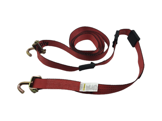 2" x 14' Red TECNIC SUV Webbing Wheel Strap with Swivel-J Hooks and Rubber Tread Grabs