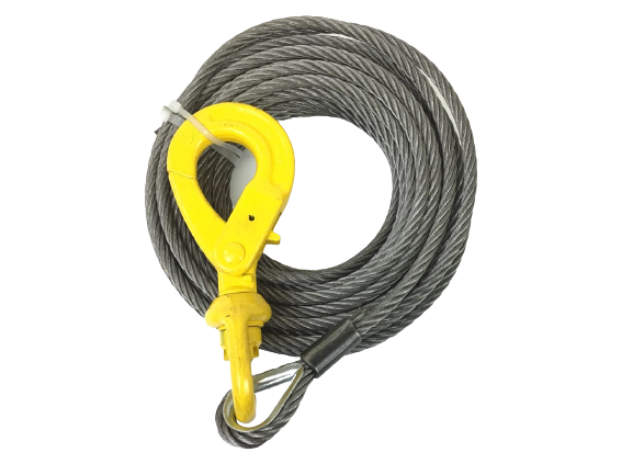 3/8 x 75' Fiber Core Winch Cable with Self Locking Swivel Hook