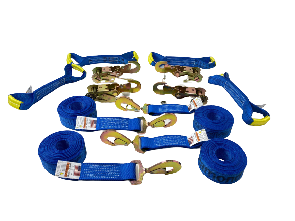 8 Point Kit DIAMOND WEAVE flatbed/rollback 14' car tie-down w/twisted ...