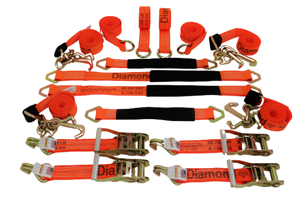 16 Piece Tie Down Kit Orange Diamond Weave